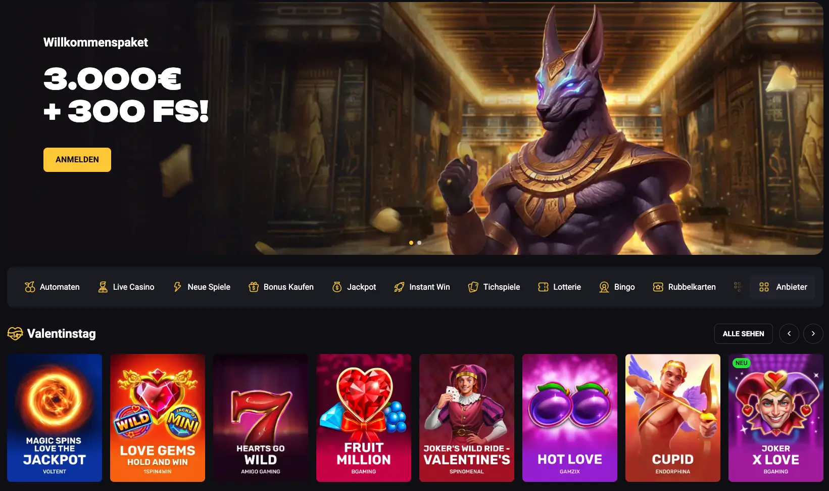 Screenshot met Amonbet-bonus en casinospellen